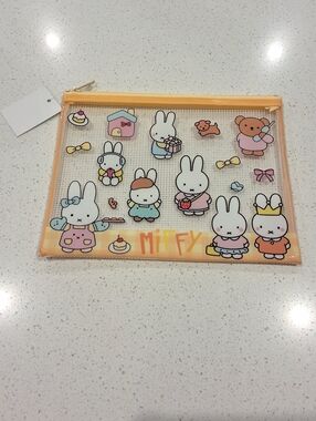 Miffy Clear Mesh Zipper Pouch Organizer- Cute & Functional Storage Bag, Orange